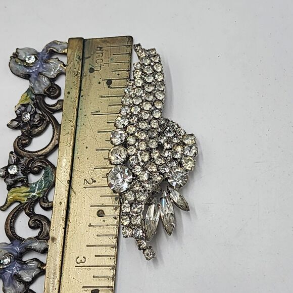 Vintage Unsigned WEISS Marquise Round Clear Rhinestone Rhodium Plated Pin Brooch - Picture 7 of 7